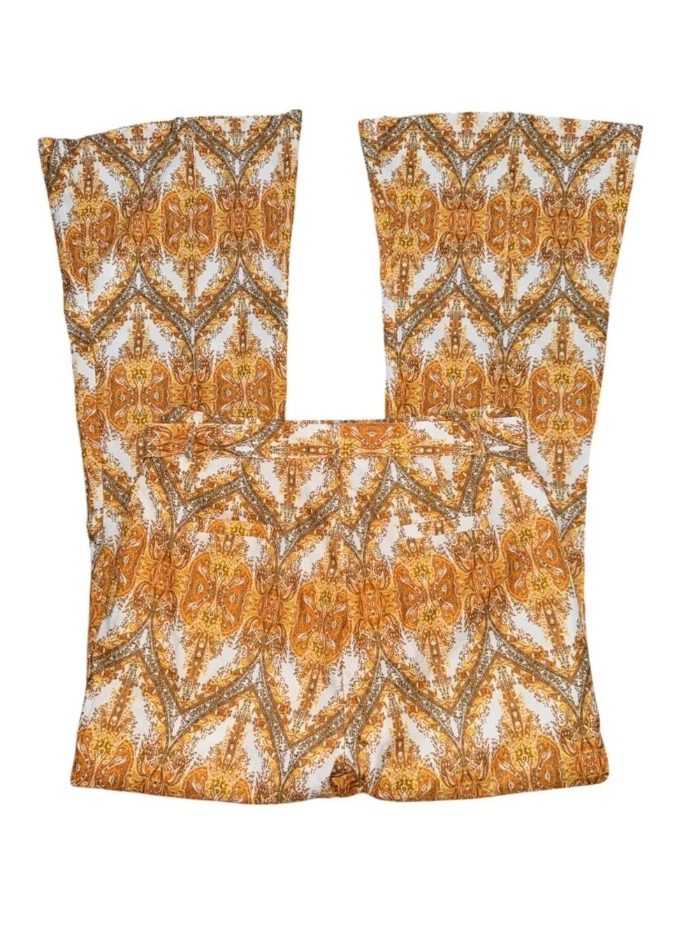 L'ATISTE Mustard & White Paisley Pant's retro flared 70's inspired festival